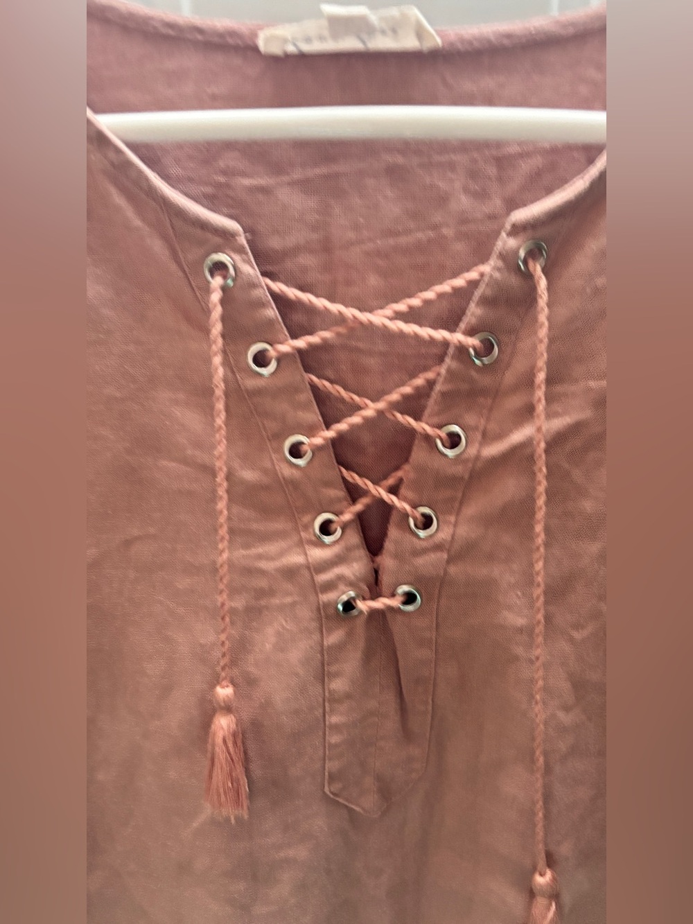 Love Tree Small Dusty Rose Lace-Up Mini Dress-linen & Viscose - Picture 4 of 7